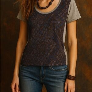 VS Tee Shop Gray Purple Sheer Snakeskin Print High Low Short Sleeve